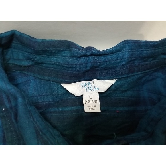 Time & Tru Womens Long Sleeve Plaid Button Up Flannel Large Shirt - Picture 2 of 6